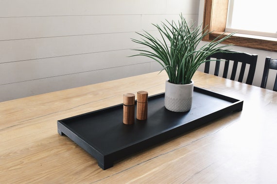 Large Wood Tray Black Tray Centerpiece Tray Modern Black Tray