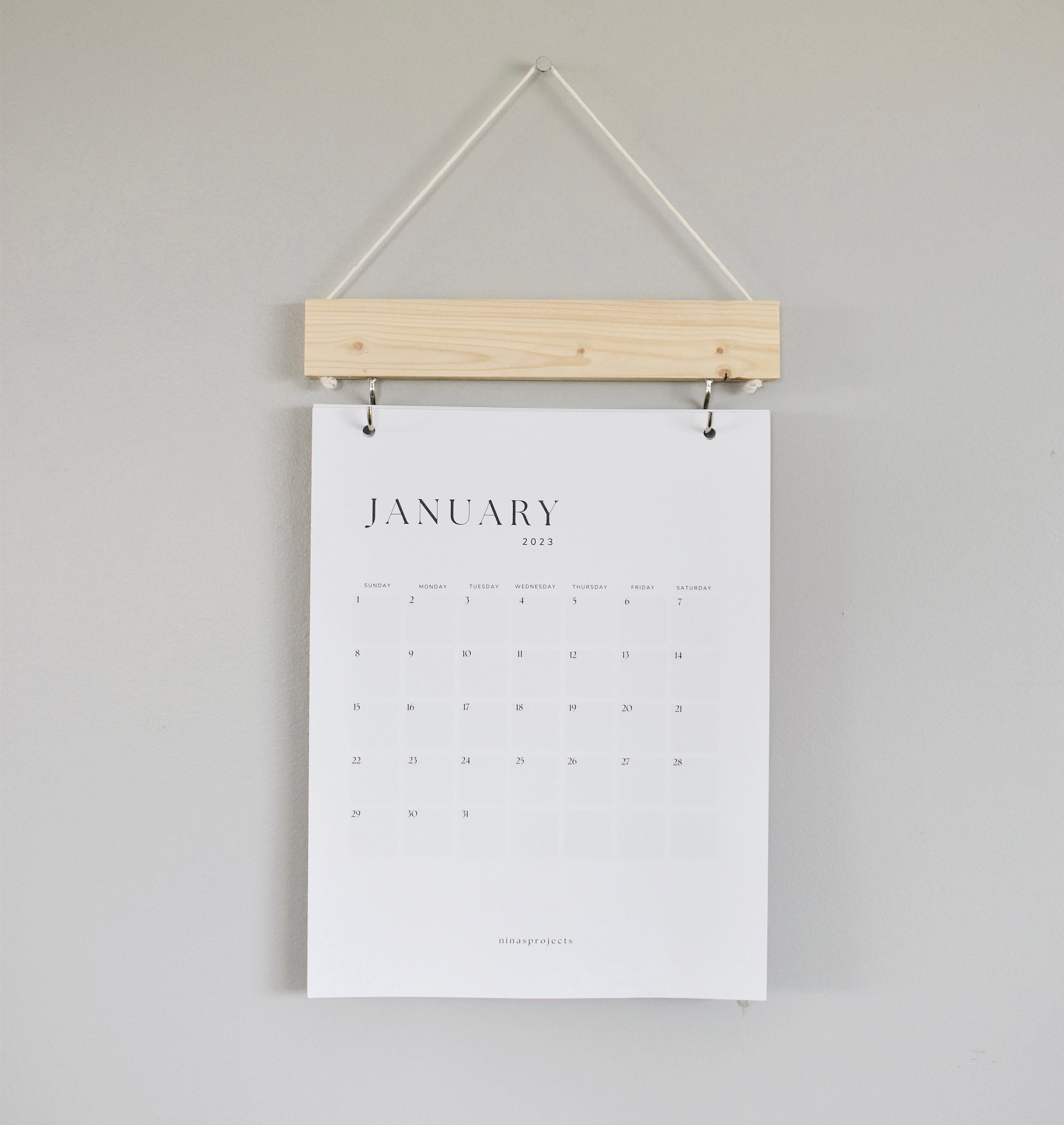 2023 Wood Calendar With Boxes Monthly Calendar Wall Decor Etsy