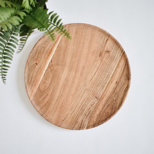 Large Round Wooden Tray Round Tray With Lip Plate Wood Etsy