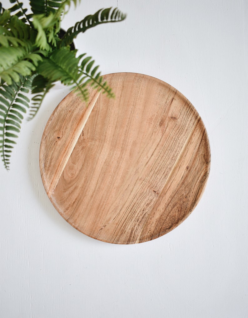 Large Round Wooden Tray Round Tray With Lip Plate Wood Etsy