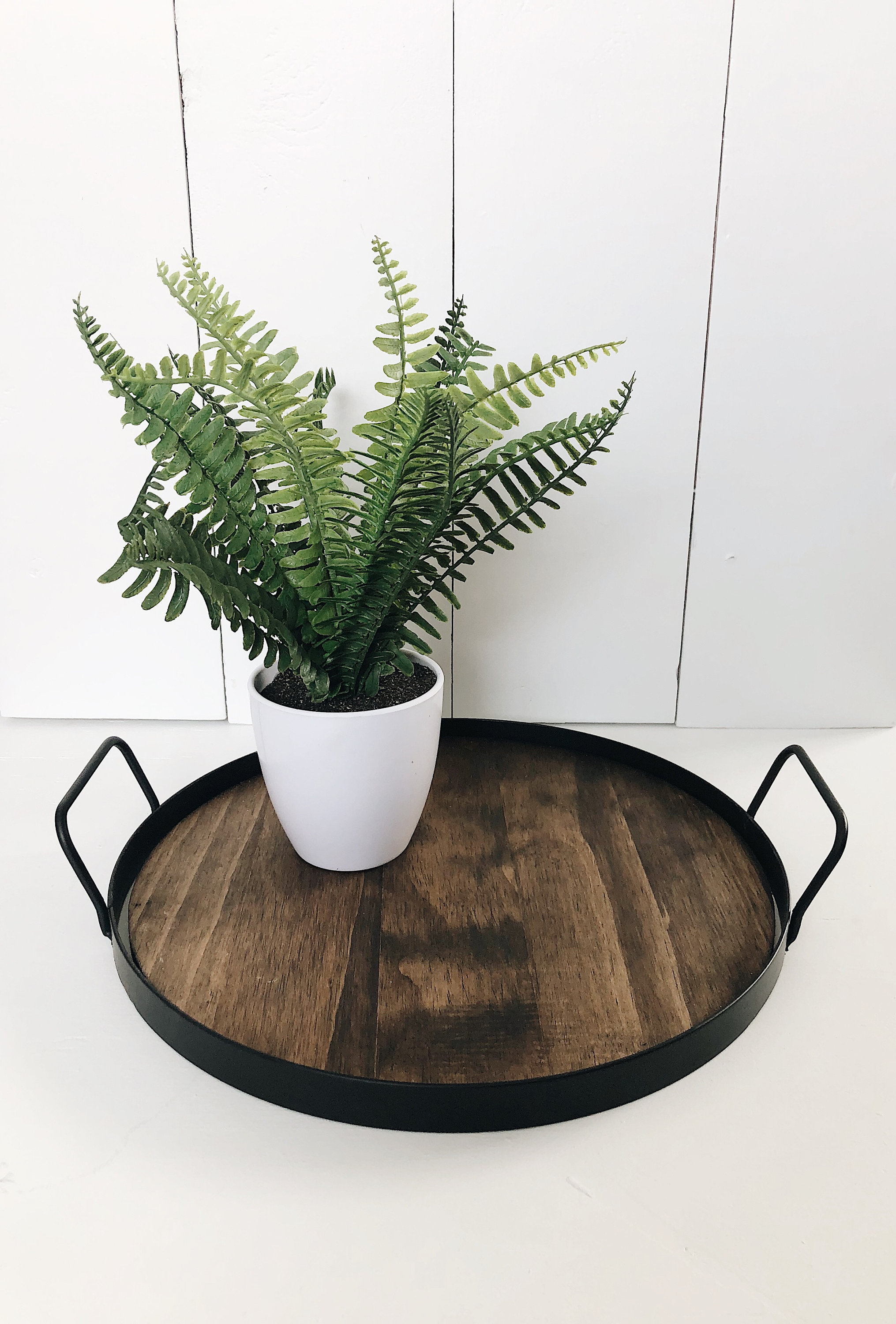 Round Tray Wood Tray Metal Tray Black Metal Tray Etsy