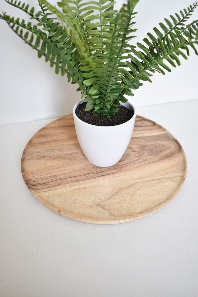 Large Round Wooden Tray Round Tray With Lip Plate Wood Etsy