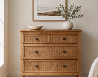 3 Drawer chest of drawers, Dresser - Nursery Furniture, bedroom dresser, solid wood furniture, caning, coastal style dresser