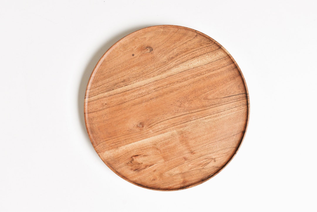 Round Wooden Tray Round Tray With Lip Plate Wood Decor Etsy