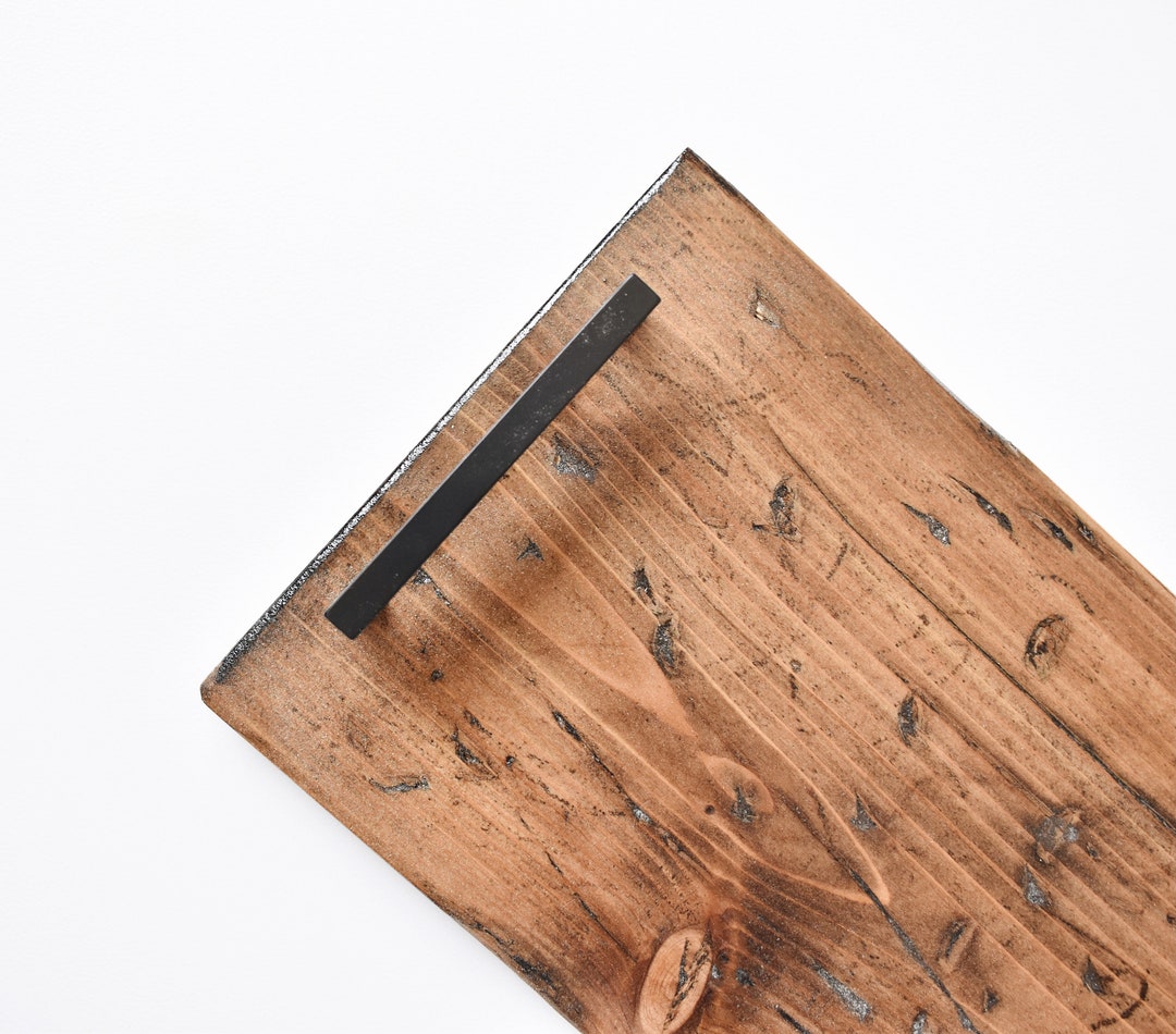 Rustic Tray, Wood Tray, Metal Handles, Black Metal Tray, Centerpiece