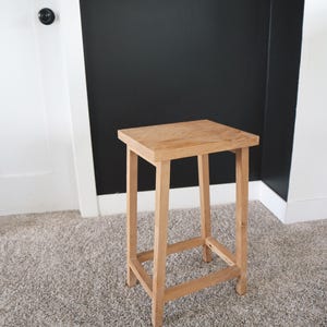 Modern White Oak Plant Stand, Solid Wood Stool