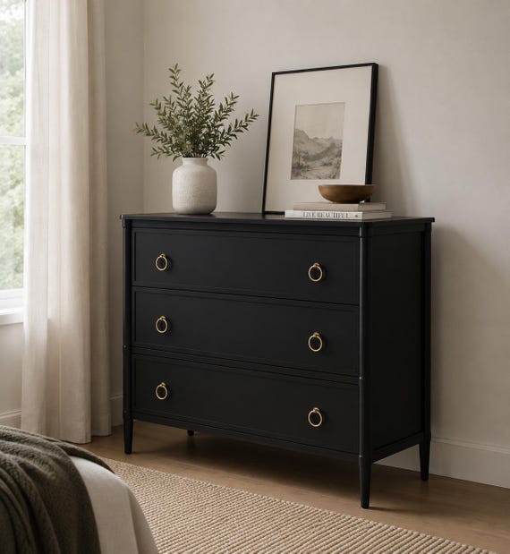 Black 3-Drawer Small Dresser/ Night stand, Minimalist furniture, Vintage, Nursery Furniture (32 inch)