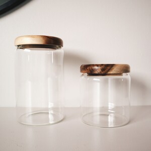 Set of 2 Glass canister, Wood and glass jar, Storage container, Wood, Kitchen, Pantry organization, Coffee canister, Coffee jar, Sugar image 6