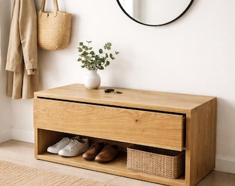 White Oak bench, Wood bench, Natural wood bench, Entryway, Storage bench, Solid wood bench, Furniture, Wood Furniture, Coffee table