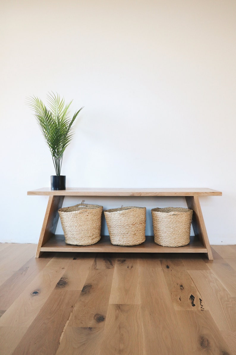 White Oak bench, Wood bench, Natural wood bench, Entryway decor, Boho style, Solid wood bench, Furniture, Wood Furniture, Coffee table image 1