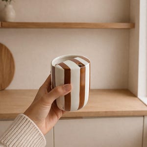 Striped ceramic mug, coffee mug, 10oz travel mug, Iced coffee cup, coffee bar, Drinks cup, gift idea