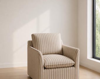 Striped Accent Chair, Swivel living room chair, Minimalist Style chair, tan striped