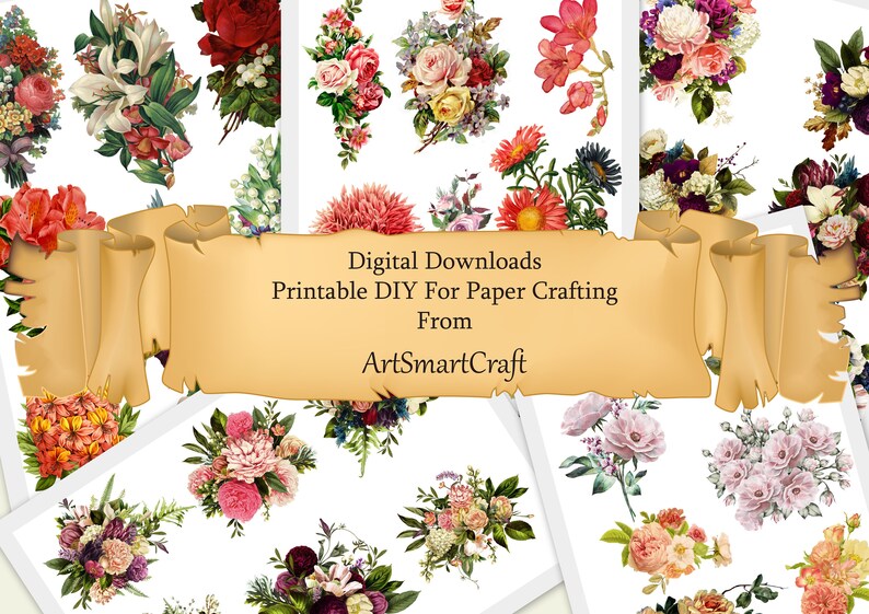 Download Fussy cut flowers Ephemera Prints Pictures Tags Digital | Etsy