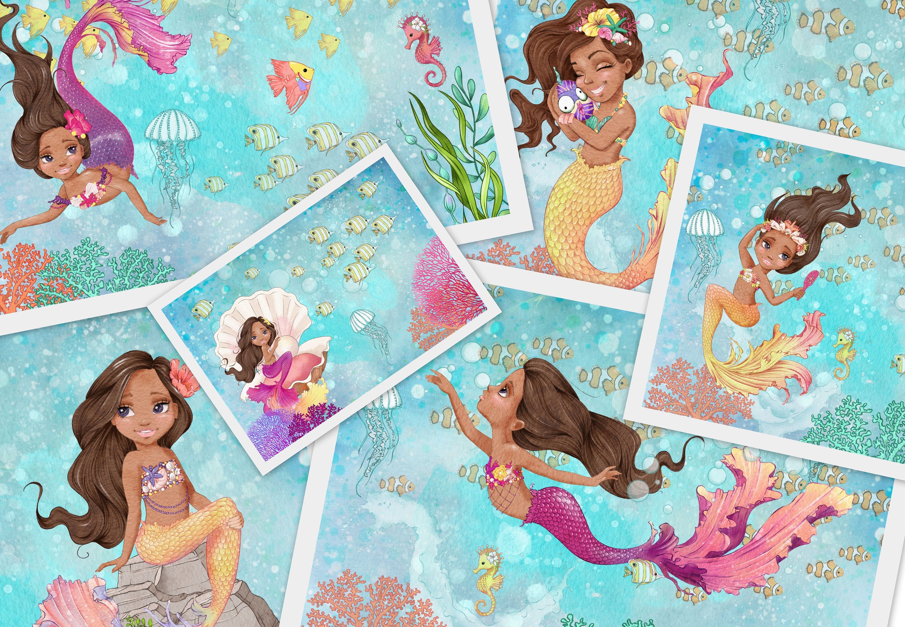 Cute Little Mermaids Journal Kit 14 files Digital Images Instant Download Digital Download Printable
