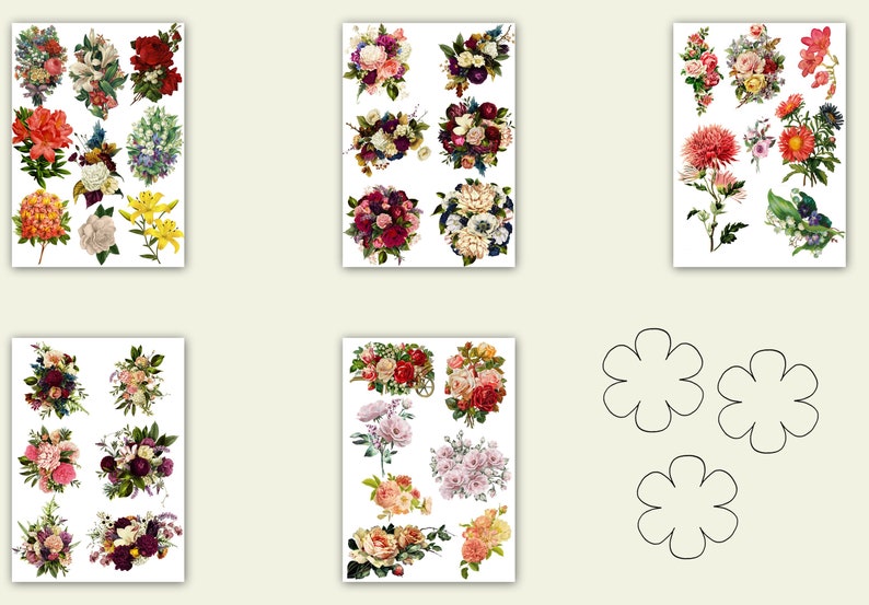 Download Fussy cut flowers Ephemera Prints Pictures Tags Digital | Etsy