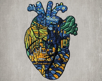 Cafe Terrace at Night Heart Embroidered Patch