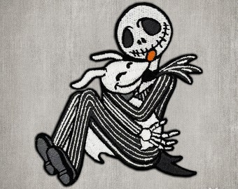 Skellington Hugging Zero - 100% Embroidered Patch with hook backing