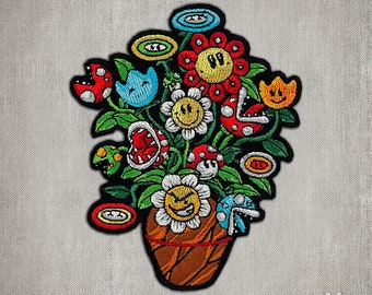 Mario Flower Pot - 100% Embroidered Patch with hook backing