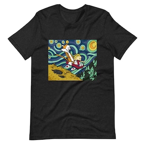 Starry Night Calvin and Hobbes Wagon T-shirt