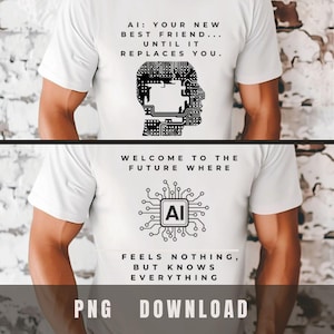 Cita de IA PNG para camisetas tecnológicas, productos de IA e impresión bajo demanda, diseño de declaraciones de inteligencia artificial: desarrolladores y futuros fanáticos de la tecnología