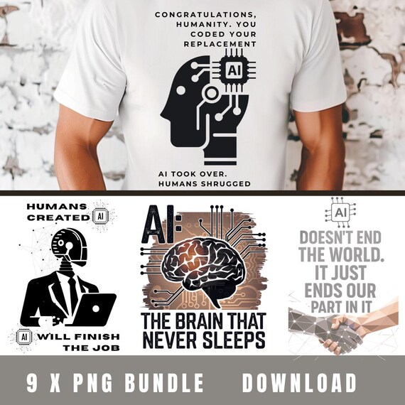AI Quote PNG Bundle for T-Shirts, Tech Merchandise & POD, Futuristic Artificial Intelligence Quotes for Mugs, Posters, Prints