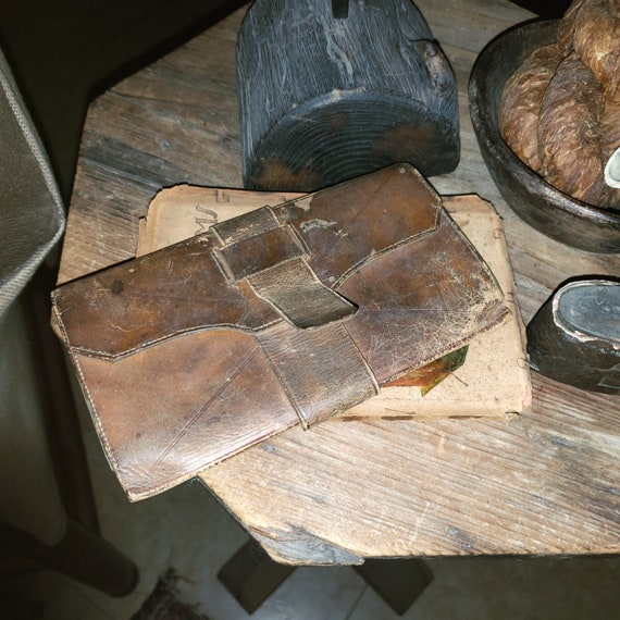 19th Century Leather Wallet,Primitive,Rustic,Desk