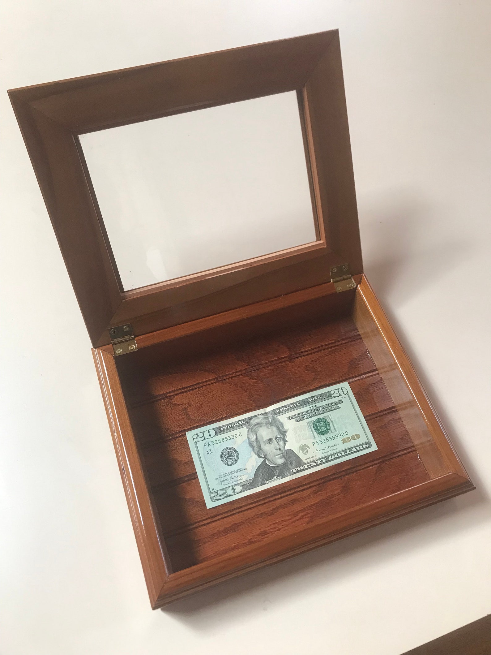 Redwood Display Case Hinged Glass Top Etsy