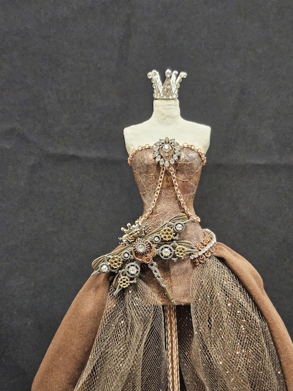 Steampunk Fashion Doll Art Dress: Bronze Corset, Gears & Clock - Etsy Israel
