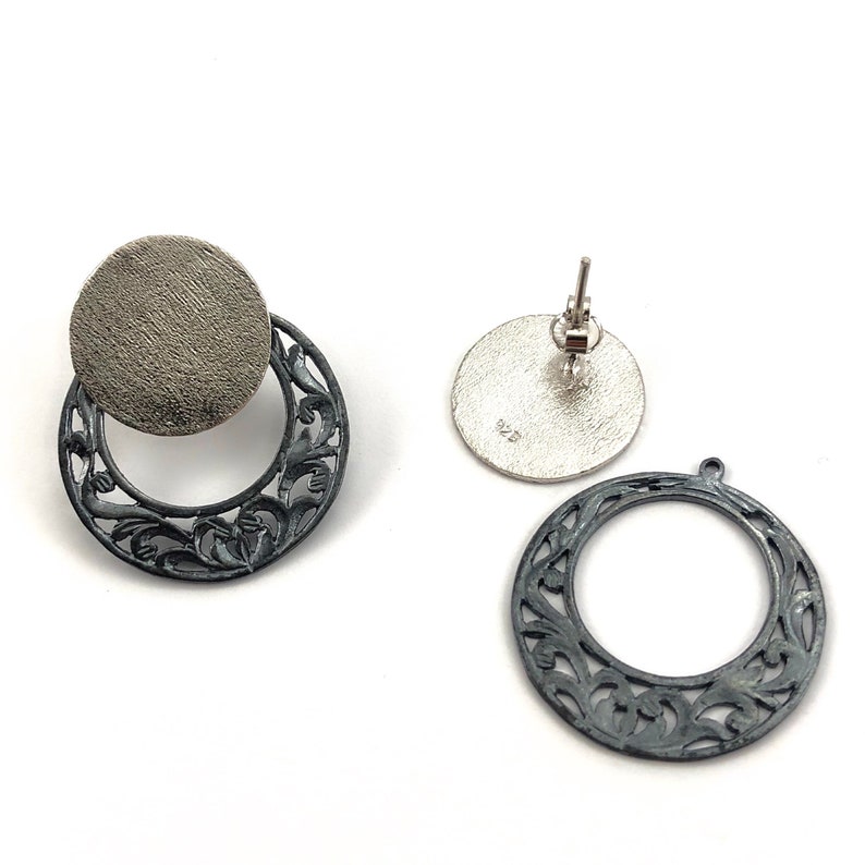 Handmade Designer Silver Two Pieces Earrings
