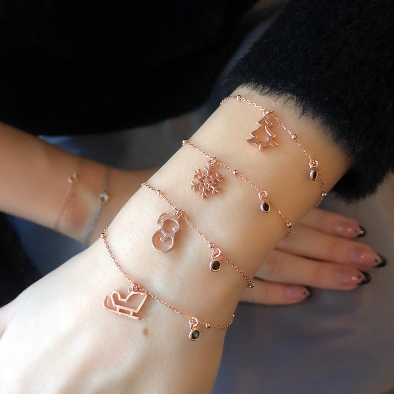 14k Gold Plated Silver Charm Bracelet \u2022 Silver Snowman Bracelet \u2022 Christmas Gift \u2022Gift For Her \u2022 Silver Winter Bracelet