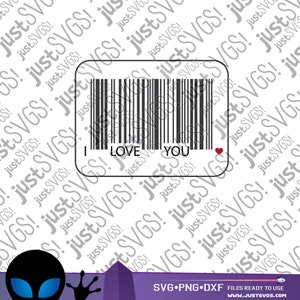 Op de afbeelding: Een zwart-witte barcode met de tekst "I LOVE YOU" en een klein rood hartje.