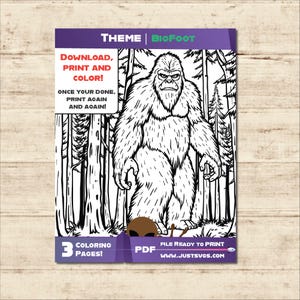 Bigfoot Coloring Pages | Printable Sasquatch Coloring Book for Kids & Adults | Cryptid Art, Forest Monster Fun, Instant Download