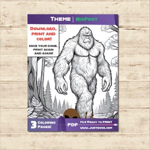 Bigfoot Coloring Pages | Printable Sasquatch Coloring Book for Kids & Adults | Cryptid Art, Forest Monster Fun, Instant Download