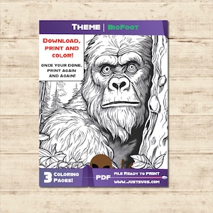 Bigfoot Coloring Pages | Printable Sasquatch Coloring Book for Kids & Adults | Cryptid Art, Forest Monster Fun, Instant Download
