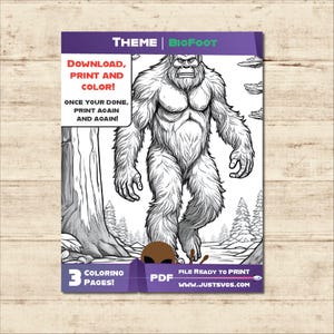 Bigfoot Coloring Pages | Printable Sasquatch Coloring Book for Kids & Adults | Cryptid Art, Forest Monster Fun, Instant Download