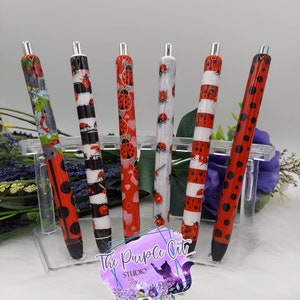 Lady Bug Refillable Gel Pen in Gift Box Decorated Sealed in Epoxy FREE SHIPPING Charms not included