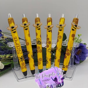 Honey Bee Comb Peekaboo Refillable Gel Pen with Enamel Bee Charm in Gift Box Decorated Sealed in Epoxy FREE SHIP