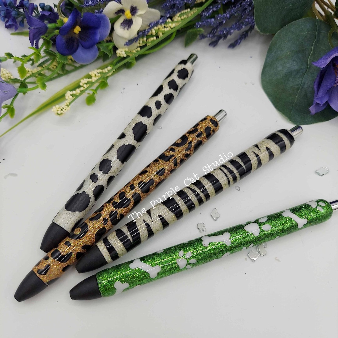 Flair Colorful Leopard Print PU Leather Ballpoint Pens Bulk Retractable Glitter Click Pen Glitter Pens Office Supplies