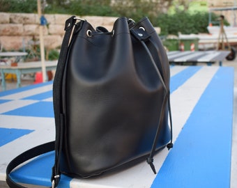 Leather Bucket bag,leather black bag,Bucket bag,Gift for her,Womens leather bag,Leather shoulder bag,Leather pouch bag,black bucket bag