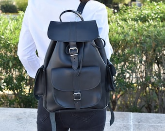 leather extra large backpack,leather urban backpack,black leather backpack,black unisex backpack,leather college bag,leather laptop backpack