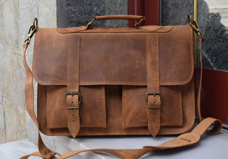 Leather Briefcase,Men's Briefcase,Leather Messenger bag,15 inch laptop bag,leather office bag,leather business bag,handmade briefcase, image 8