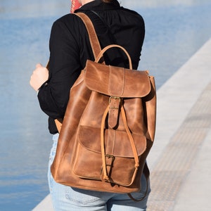 Extra Large backpack,Leather backpack,laptop backpack,leather rucksuck,travel bag,Unisex backpack,Urban backpack,College bag,Mens Backpack image 1