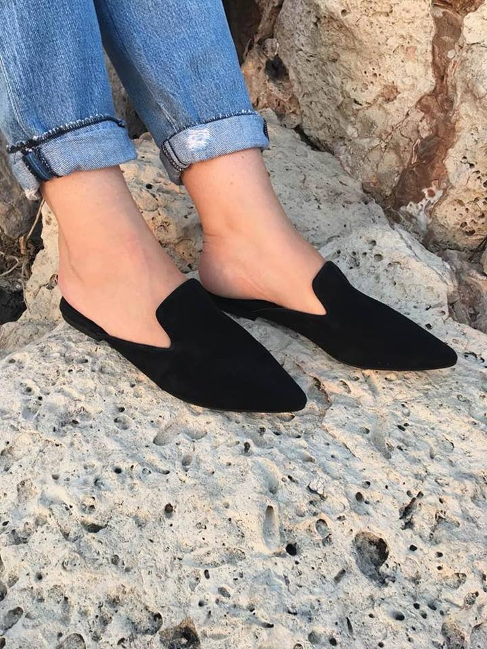suede mule flats
