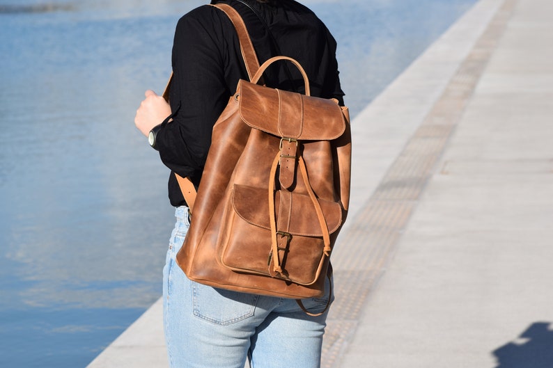 Extra Large backpack,Leather backpack,laptop backpack,leather rucksuck,travel bag,Unisex backpack,Urban backpack,College bag,Mens Backpack image 2