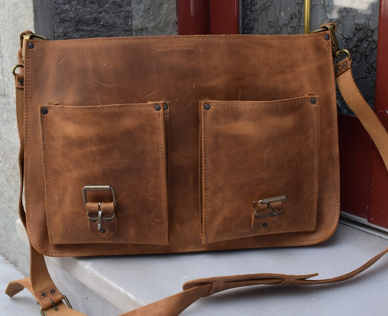 Leather Briefcase,Men's Briefcase,Leather Messenger bag,15 inch laptop bag,leather office bag,leather business bag,handmade briefcase, image 3