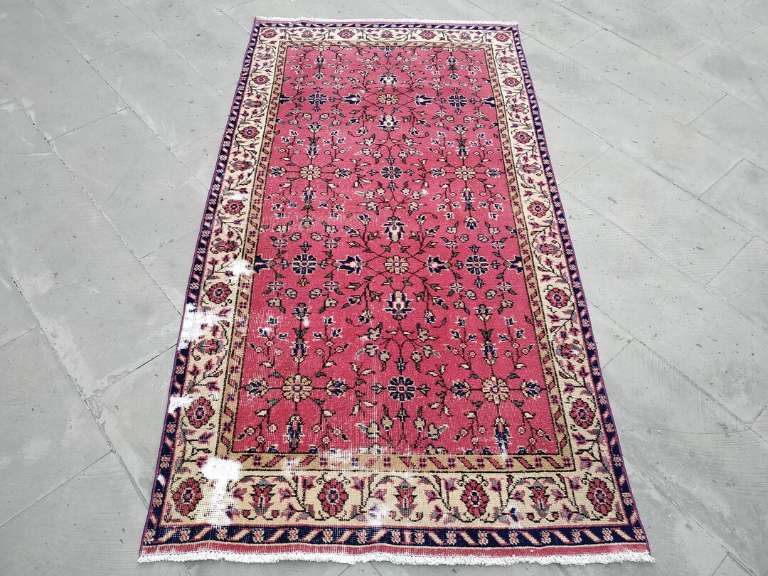 Pink Vintage Rug 3.7x6.8 Ftturkish Rug Runnercolorful Etsy