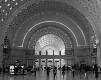 Washington Union Station Great Hall Central Interior Black and White Photo in Washington, DC