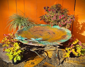 Large Round Birdbath Sculpture with Optional Pedestal | Bronze & Copper Large Garden Bird Bath | DiTarando Fine Art for Garden and Pond