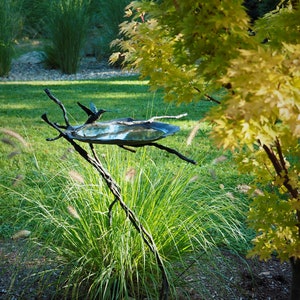 Bronze & copper fine art Elegant Standing Birdbath sculpture, DiTarando, exterior,  landscape, garden, animal art, bird sculpture, nature