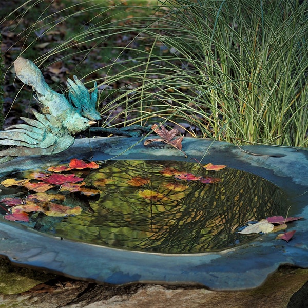 Bronze & copper fine art Large Birdbath sculpture, DiTarando, exterior,  landscape, garden, animal art, birdbath